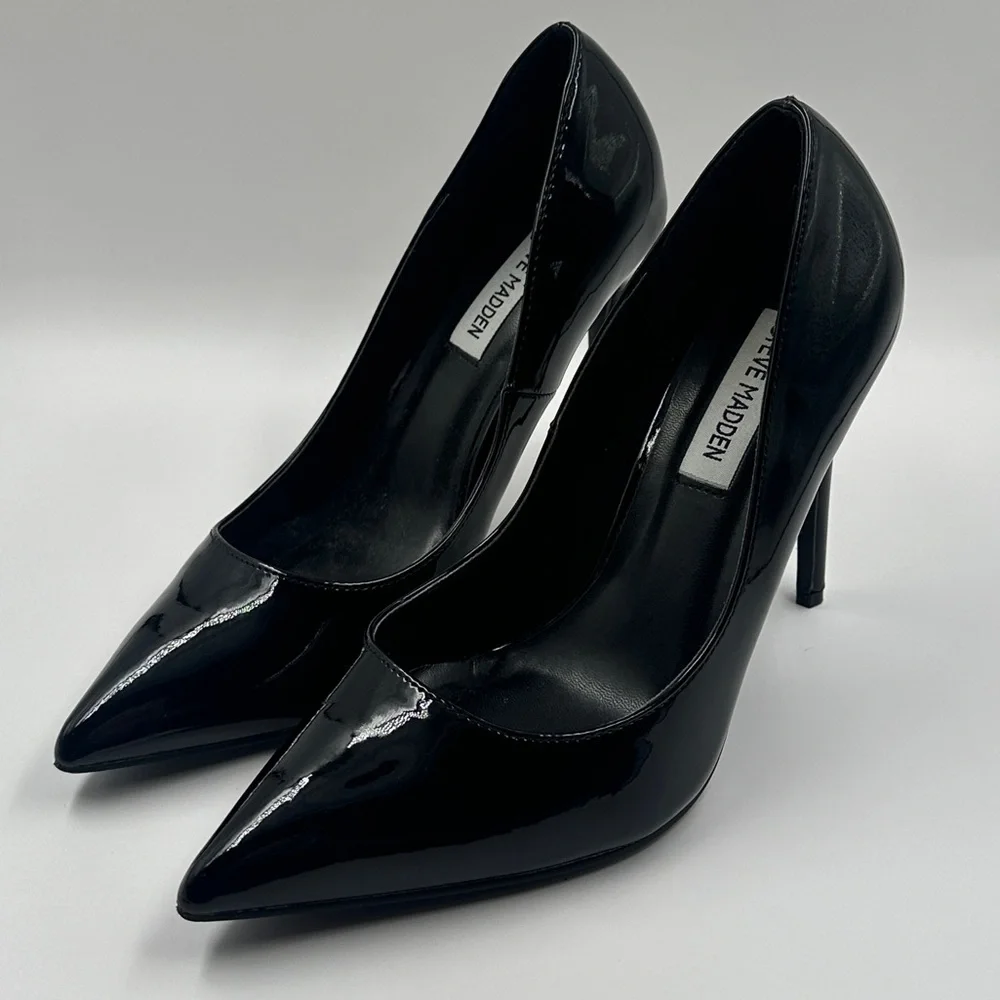 Steve Madden Vala Black Patent High Heels Classy Pump Work Stiletto Shoes Size 8 - Picture 2 of 8